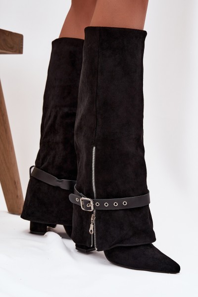 Women's Heeled Boots with Decorative Strap Black Jolivine