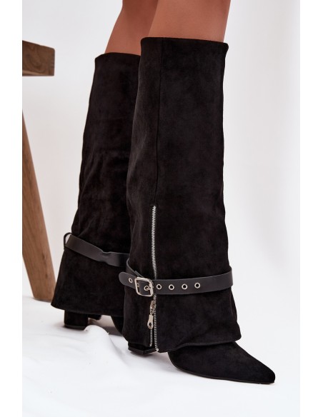 Women's Heeled Boots with Decorative Strap Black Jolivine