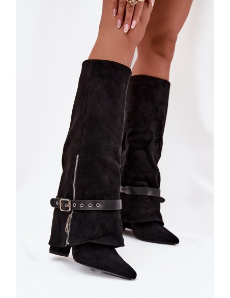 Women's Heeled Boots with Decorative Strap Black Jolivine
