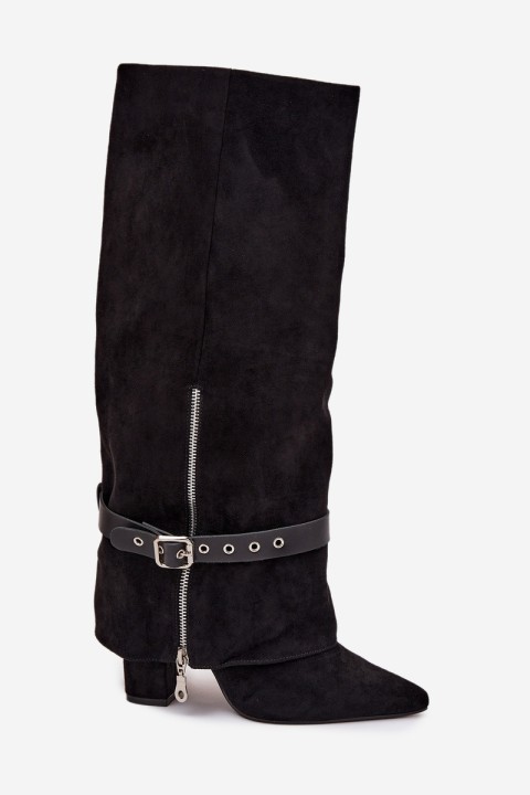 Women's Heeled Boots with Decorative Strap Black Jolivine