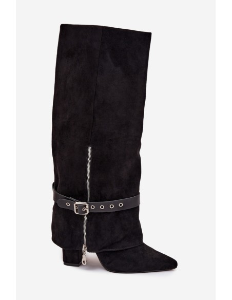 Women's Heeled Boots with Decorative Strap Black Jolivine