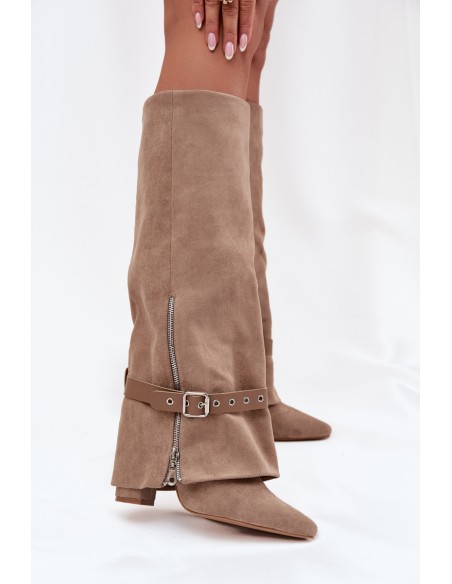 Women's Slip-On Boots On Heel With Decorative Strap Beige Jolivine