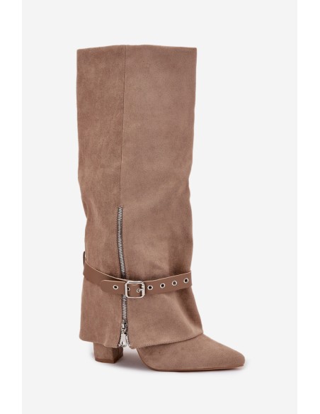 Women's Slip-On Boots On Heel With Decorative Strap Beige Jolivine