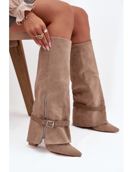 Women's Slip-On Boots On Heel With Decorative Strap Beige Jolivine