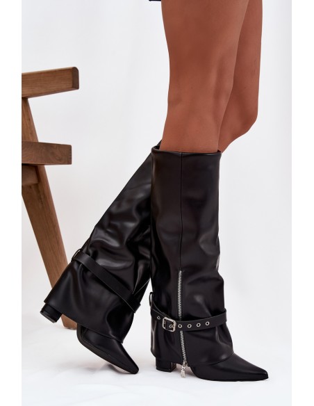 Women's Slip-On Ankle Boots with Heel Decorative Strap Eco Leather Black Jolivine