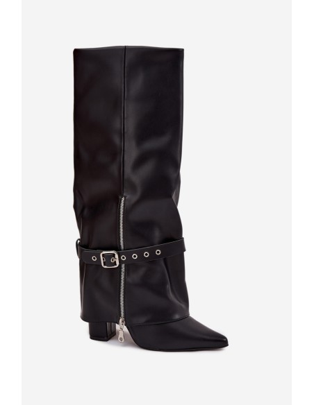 Women's Slip-On Ankle Boots with Heel Decorative Strap Eco Leather Black Jolivine