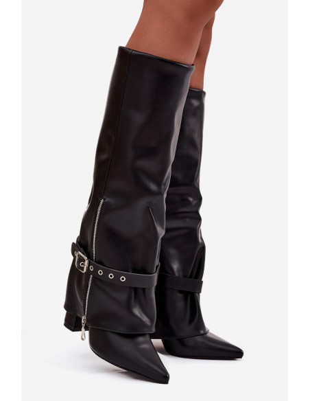 Women's Slip-On Ankle Boots with Heel Decorative Strap Eco Leather Black Jolivine