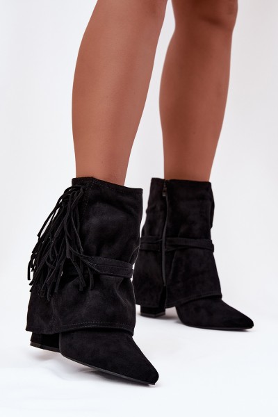 Women Ankle Boots With Fringes And Gold Buckles Evelisse