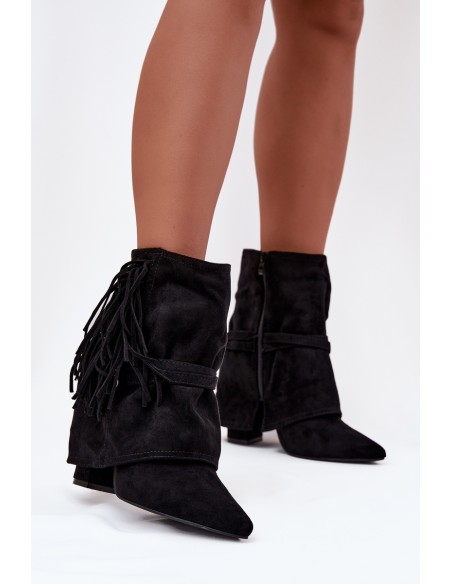 Women Ankle Boots With Fringes And Gold Buckles Evelisse
