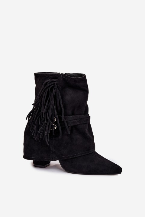 Women Ankle Boots With Fringes And Gold Buckles Evelisse