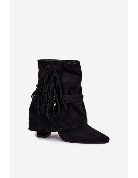 Women Ankle Boots With Fringes And Gold Buckles Evelisse