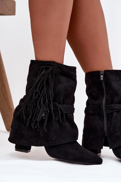 Women Ankle Boots With Fringes And Gold Buckles Evelisse