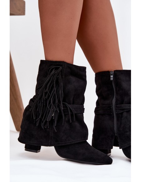 Women Ankle Boots With Fringes And Gold Buckles Evelisse
