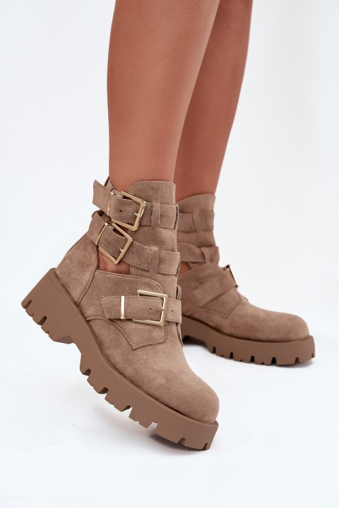 Women's Ankle Boots with Straps and Silver Clamps Beige Helisse