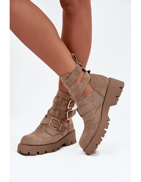 Women's Ankle Boots with Straps and Silver Clamps Beige Helisse