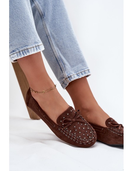 Embellished Women's Loafers Made of Eco Suede Brown Prissine