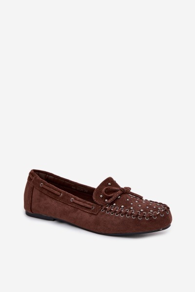 Embellished Women's Loafers Made of Eco Suede Brown Prissine 2