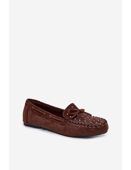 Embellished Women's Loafers Made of Eco Suede Brown Prissine