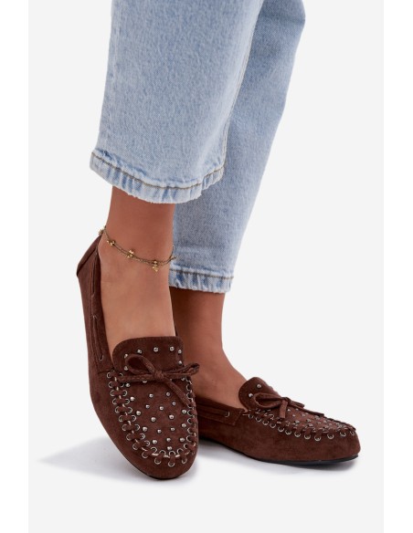 Embellished Women's Loafers Made of Eco Suede Brown Prissine