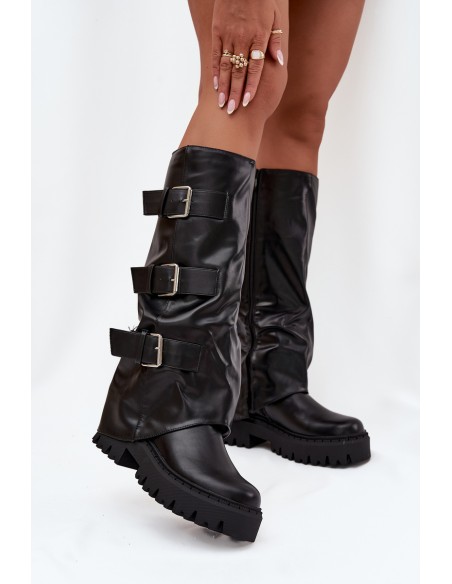Insulated Women's Boots with Silver Clamps Black Isavine