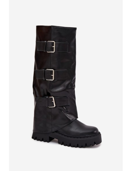 Insulated Women's Boots with Silver Clamps Black Isavine