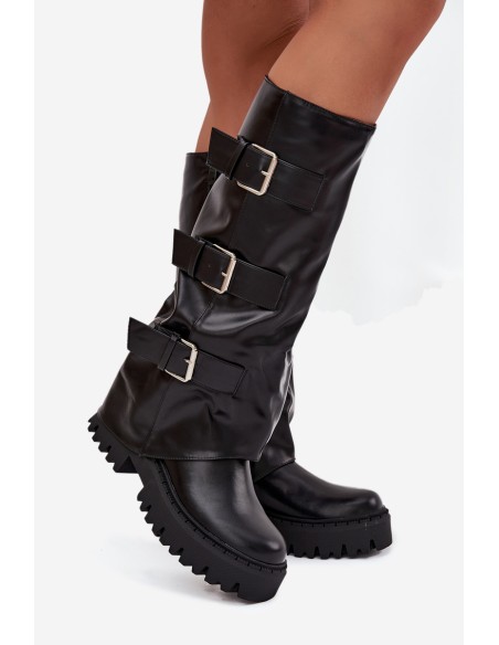 Insulated Women's Boots with Silver Clamps Black Isavine