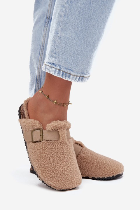 Moteriškos šlepetės su avikailio pamušalu smėlio spalvos Lorivine