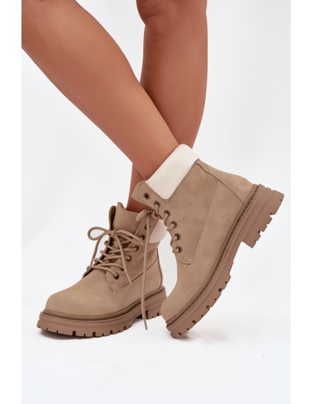 Women's Lace-up Boots Beige Norena