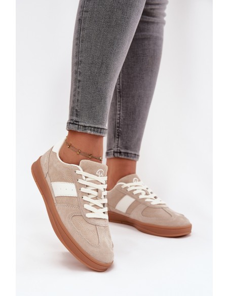 Zomšiniai moteriški sportbačiai Vinceza 14029 smėlio spalvos