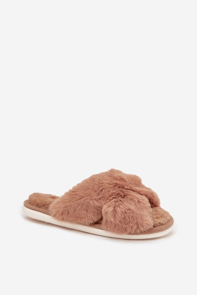 Furry Women's Slippers With Intertwined Straps Camel Quenelle 2