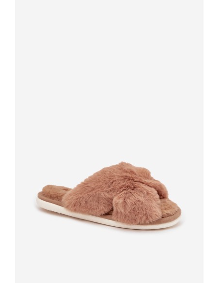 Pūkuotos moteriškos šlepetės su susipynusiais dirželiais Camel Quenelle