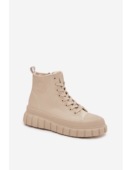 Šilti moteriški sportbačiai su platforma iš eko odos „Big Star SS274535“ smėlio spalvos