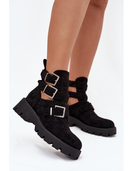 Women's ankle boots with straps and silver clips Black Helisse