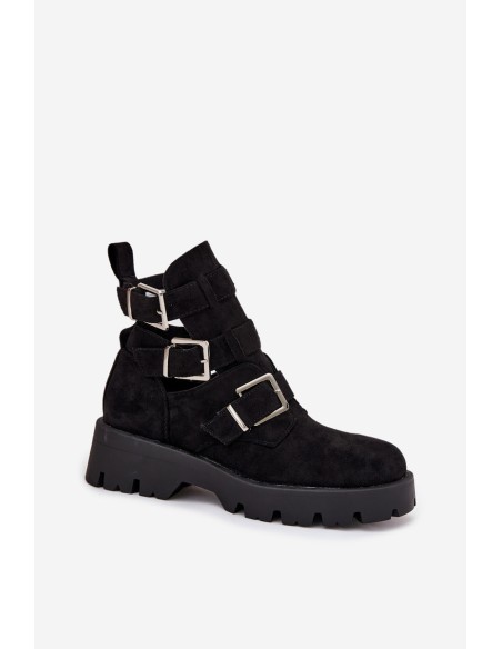 Women's ankle boots with straps and silver clips Black Helisse