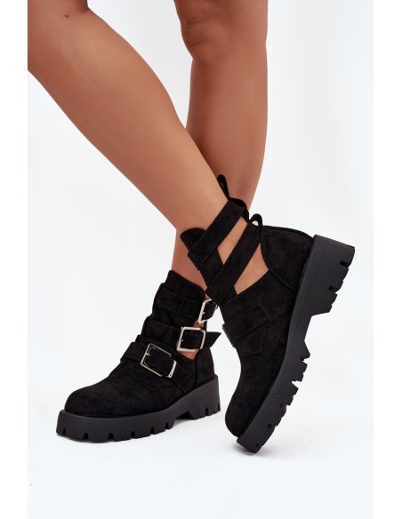 Women's ankle boots with straps and silver clips Black Helisse