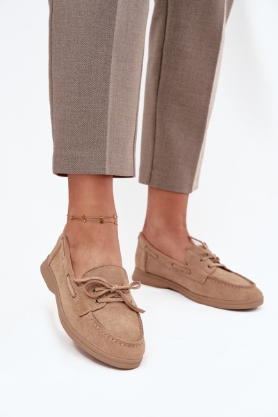 Moteriški mokasinai su plokščiapadžiais mokasinais smėlio spalvos... 