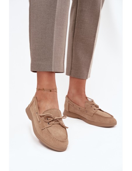 Women's Loafers Flat Moccasins With Tie Beige Zalina