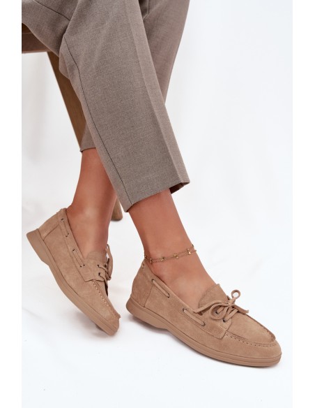 Women's Loafers Flat Moccasins With Tie Beige Zalina