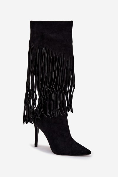 Women's High Heel Boots with Fringes Black Isalune 2