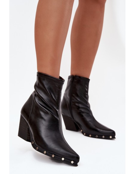 Women's cowboy boots made of eco leather with heel black Abrielle