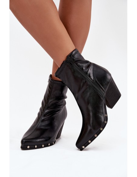 Women's cowboy boots made of eco leather with heel black Abrielle