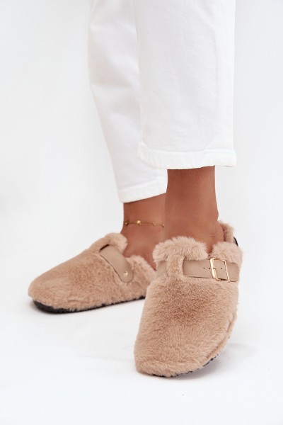 Furry Women's Platform Slides with Strap and Buckle Beige Noraline 2