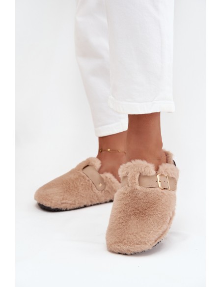 Moteriškos platforminės šlepetės su dirželiu ir sagtimi, smėlio spalvos, Noraline