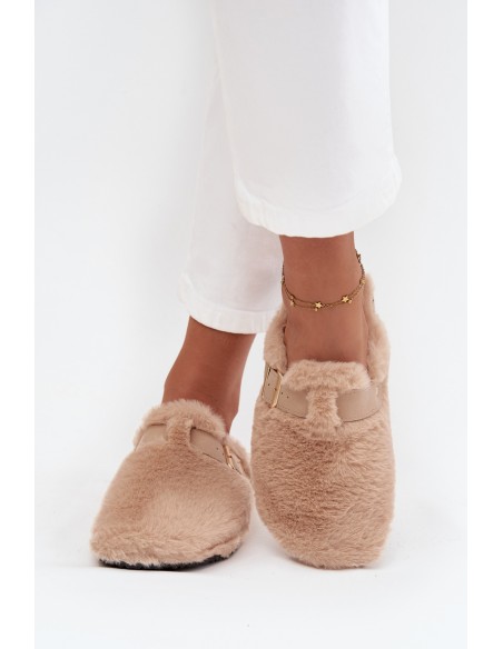 Moteriškos platforminės šlepetės su dirželiu ir sagtimi, smėlio spalvos, Noraline