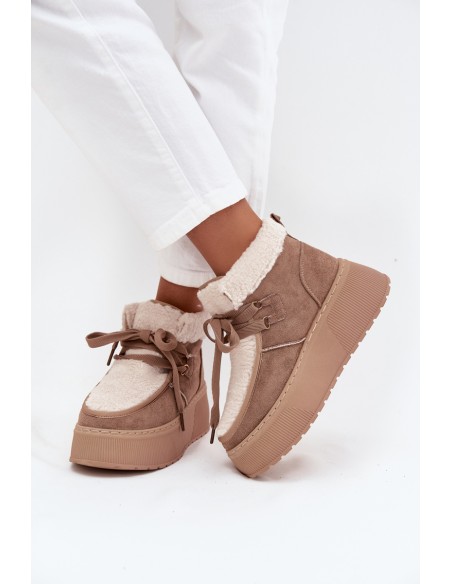 Women's Snow Boots on Platform with Fur Beige Florivelle