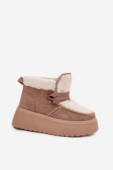 Women's Snow Boots on Platform with Fur Beige Florivelle