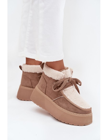 Women's Snow Boots on Platform with Fur Beige Florivelle