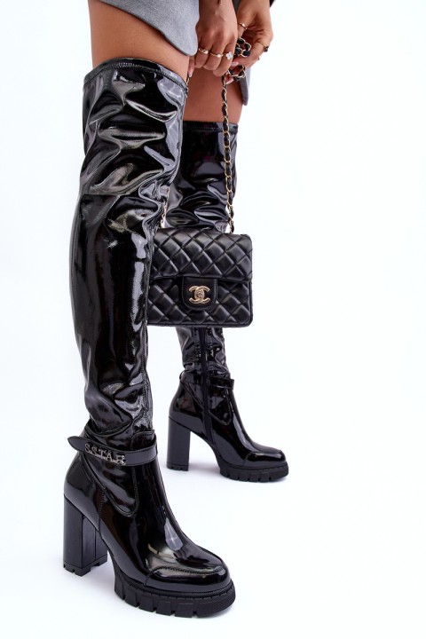 Lacquered Over The Knee Boots On Massive Heel Black Kytia
