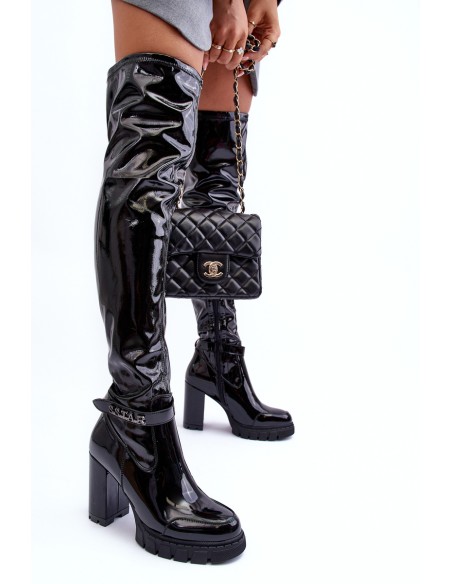 Lacquered Over The Knee Boots On Massive Heel Black Kytia