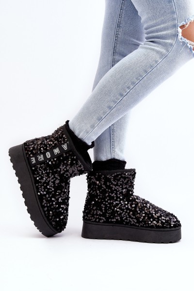 Women's Snow Boots On Platform Embellished With Rhinestones Black Silmo 2